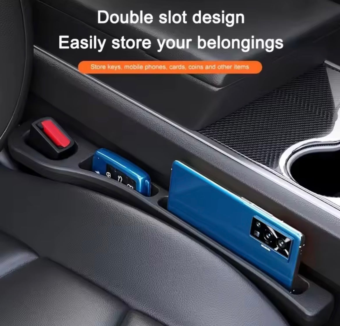 2pcs Pair Universal Car Seat Gap Plug Strip Side Stream Car Gap Filler W/ Built In Storage Organizer