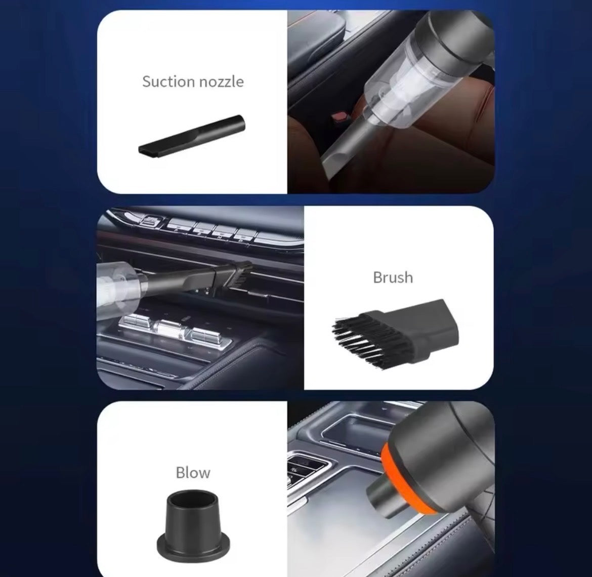 Wireless Car Vacuum 120W with Brush & Blower