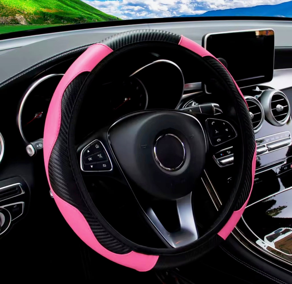 PU Carbon Fiber Leather Car Steering Wheel Cover – No Inner Ring | 14.5–15 Inch