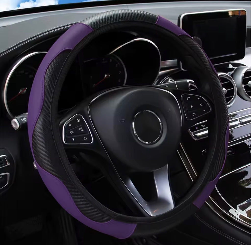 PU Carbon Fiber Leather Car Steering Wheel Cover – No Inner Ring | 14.5–15 Inch