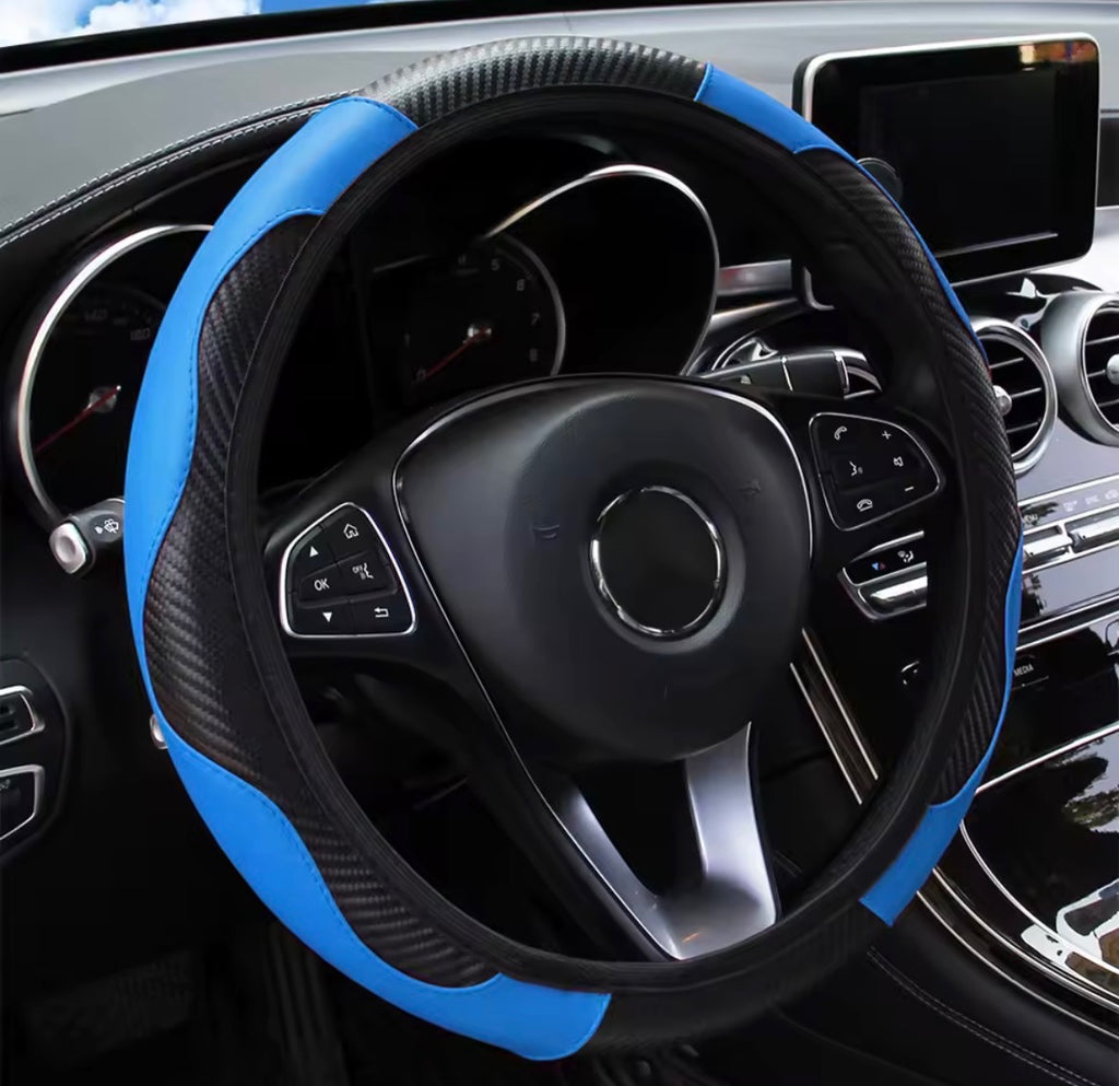 PU Carbon Fiber Leather Car Steering Wheel Cover – No Inner Ring | 14.5–15 Inch