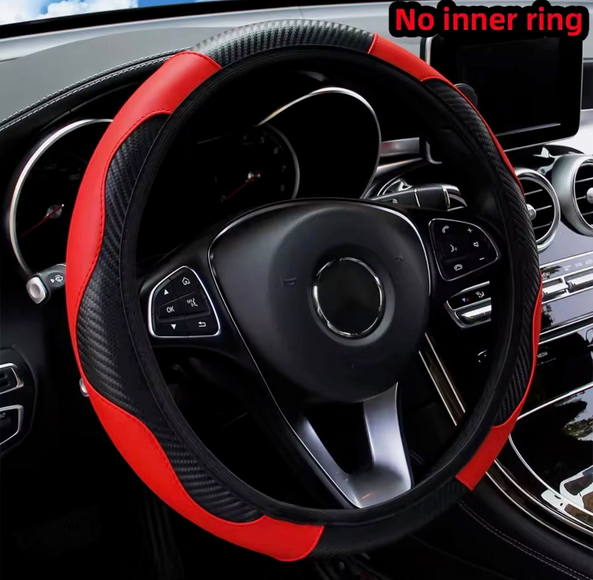 PU Carbon Fiber Leather Car Steering Wheel Cover – No Inner Ring | 14.5–15 Inch