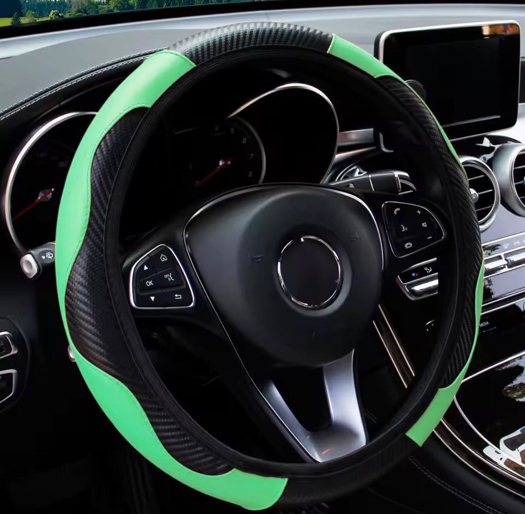 PU Carbon Fiber Leather Car Steering Wheel Cover – No Inner Ring | 14.5–15 Inch