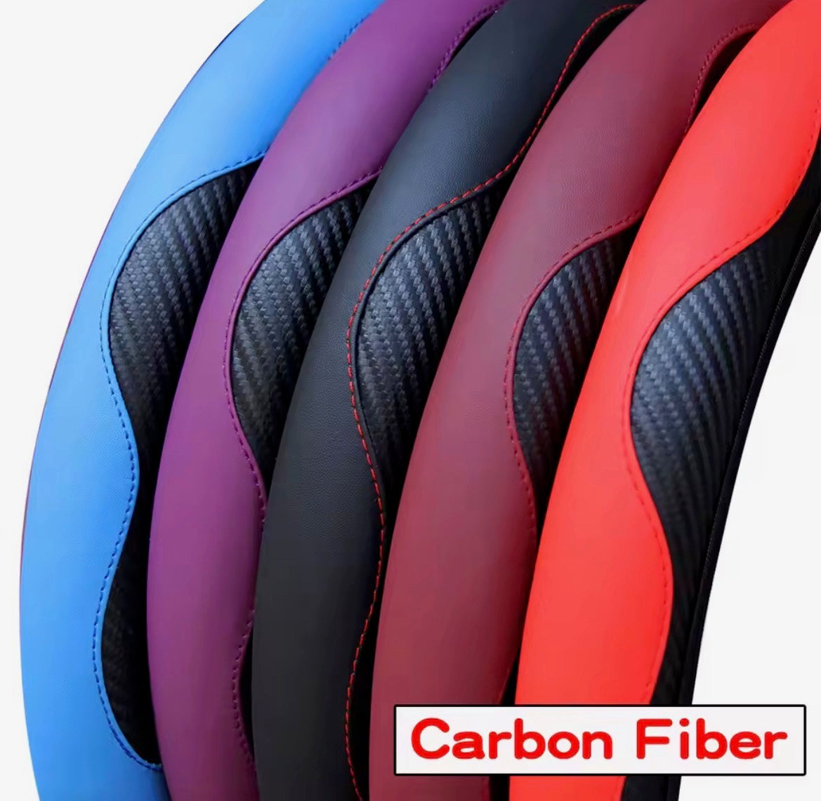 PU Carbon Fiber Leather Car Steering Wheel Cover – No Inner Ring | 14.5–15 Inch