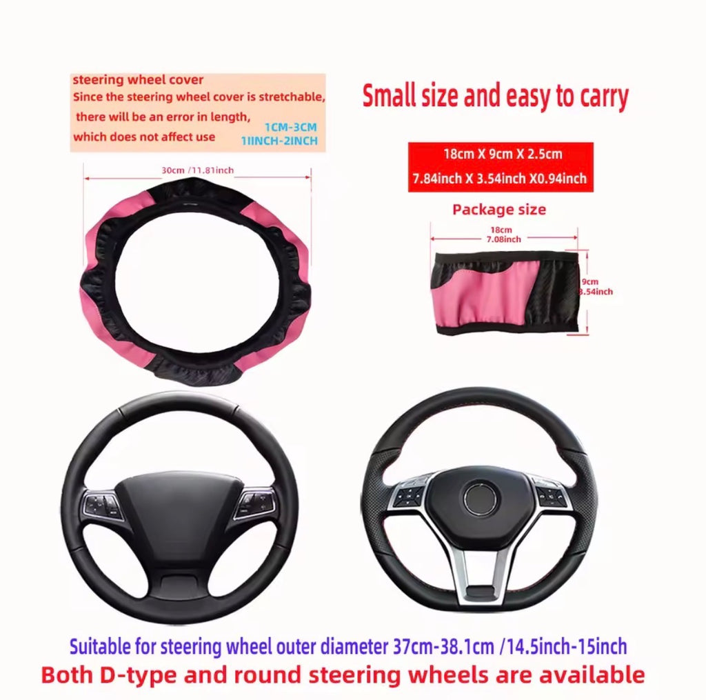 PU Carbon Fiber Leather Car Steering Wheel Cover – No Inner Ring | 14.5–15 Inch