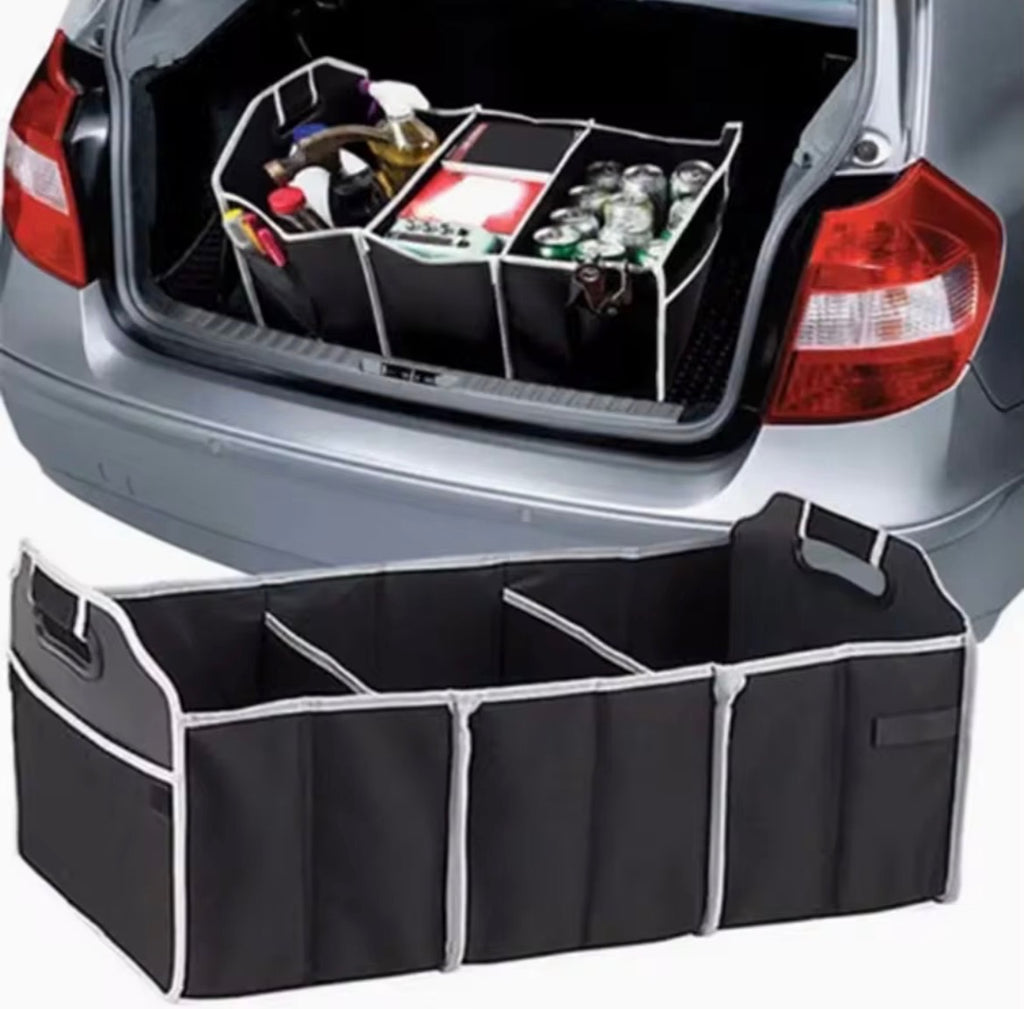Universal Car Trunk Organizer – Portable Foldable Waterproof Storage Bag with 3 Compartments for SUV, Truck, Van & Sedan