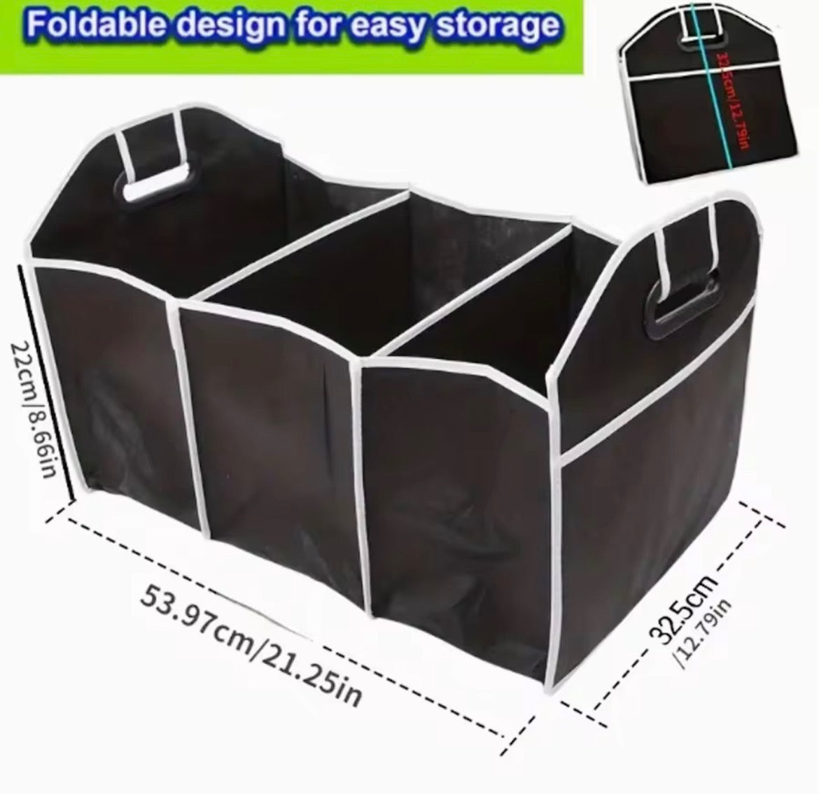 Universal Car Trunk Organizer – Portable Foldable Waterproof Storage Bag with 3 Compartments for SUV, Truck, Van & Sedan