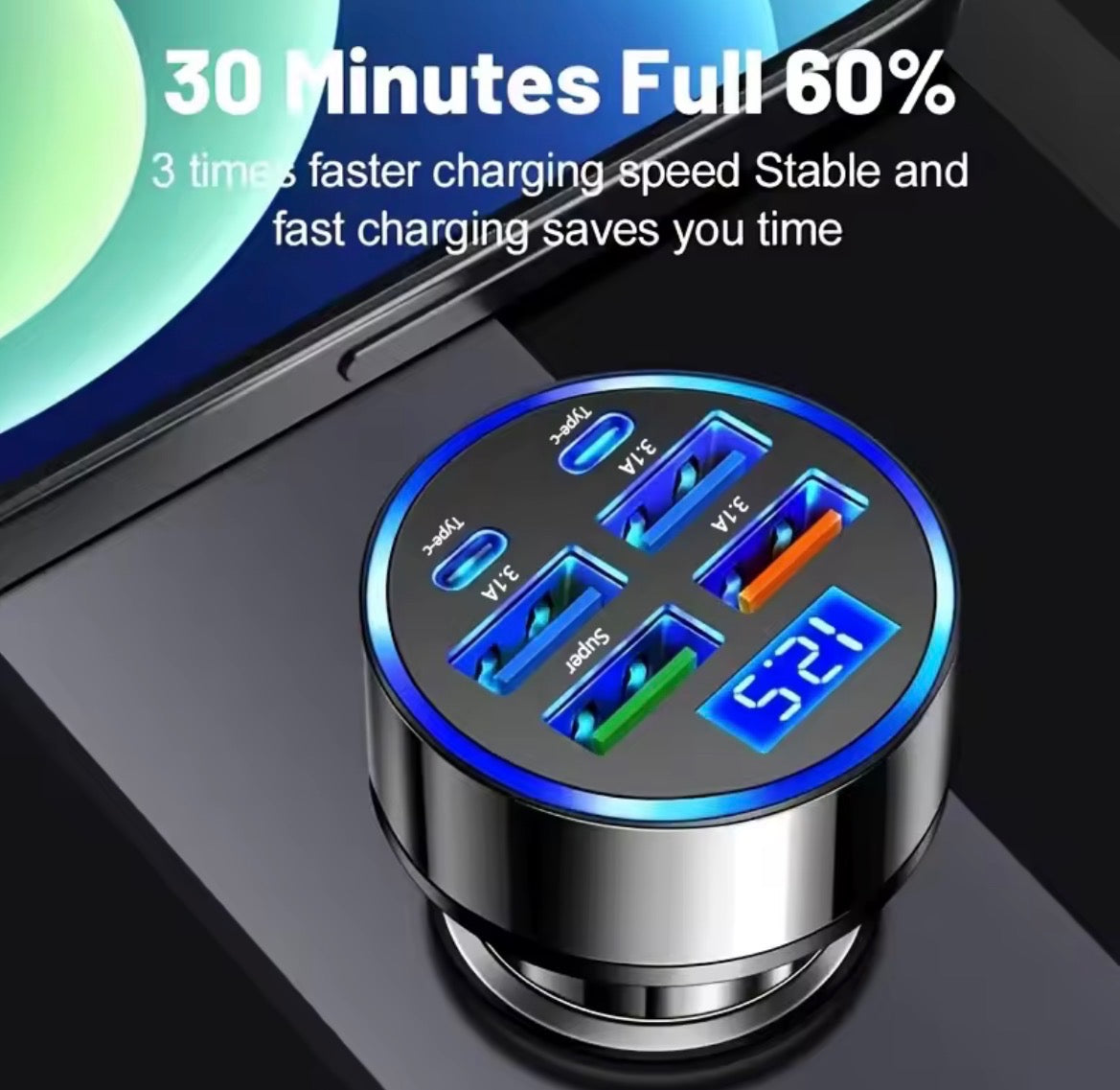 350W USB Car Charger – PD & QC 3.0 USB-C Fast Charging Adapter for iPhone, Samsung, Huawei & Xiaomi