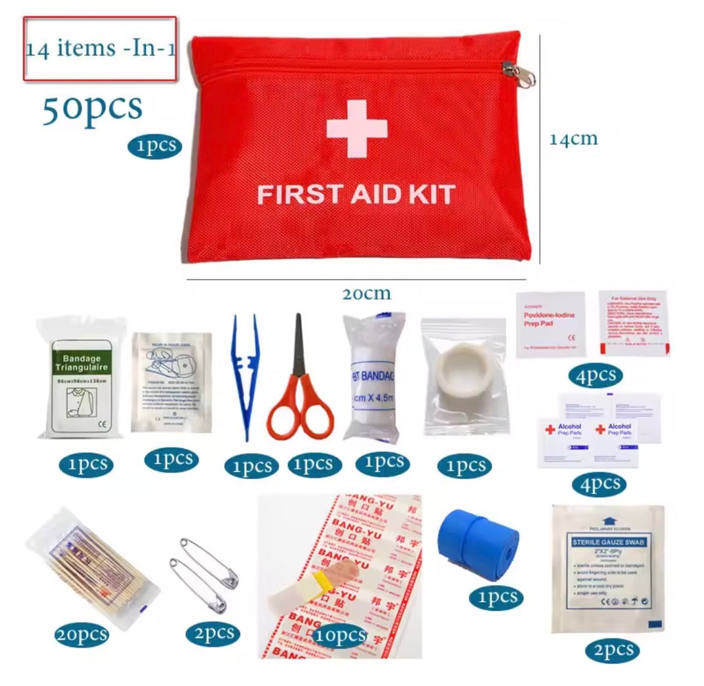 50pcs Portable First Aid Kit – Red Emergency Kit for Car, Home, Family, Travel & Outdoor Medical Treatment