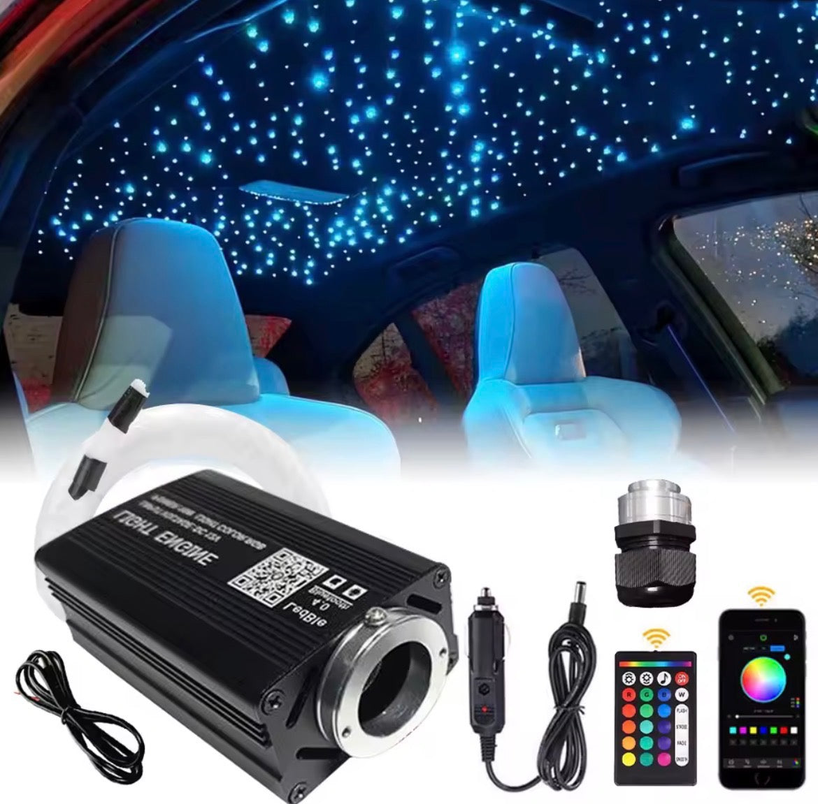 Car Starry Sky Fiber Optic Ceiling Light – 16W RGB 8 Colors Music Control Atmosphere Lamp for Car & Home