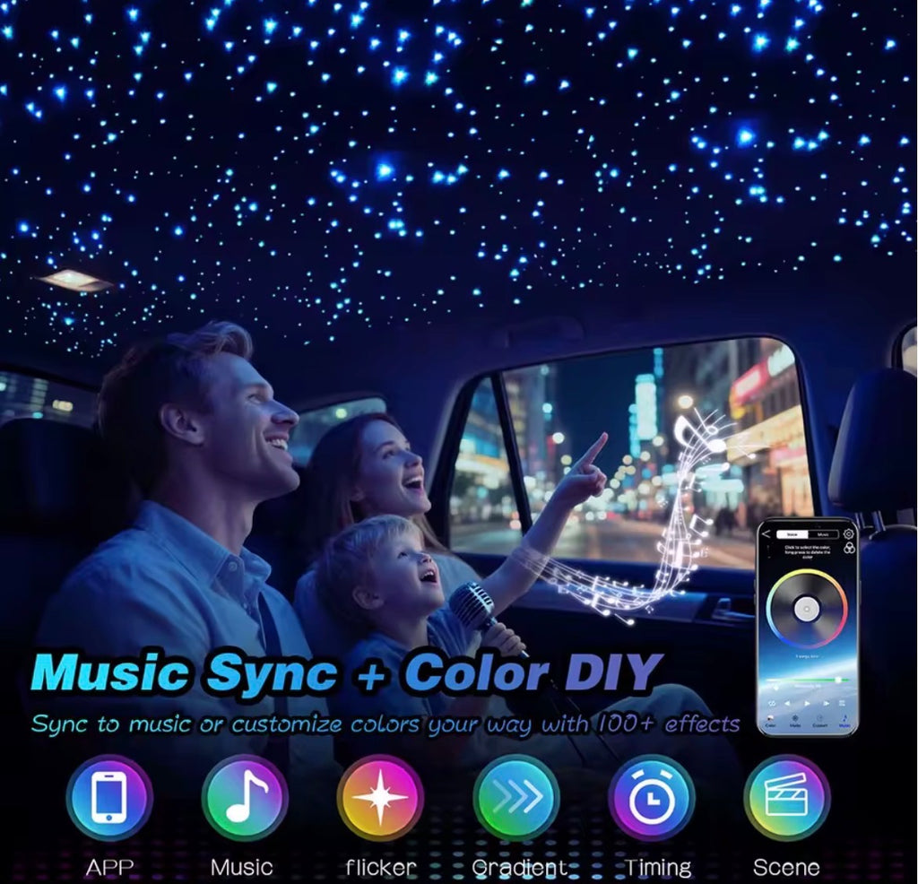 Car Starry Sky Fiber Optic Ceiling Light – 16W RGB 8 Colors Music Control Atmosphere Lamp for Car & Home