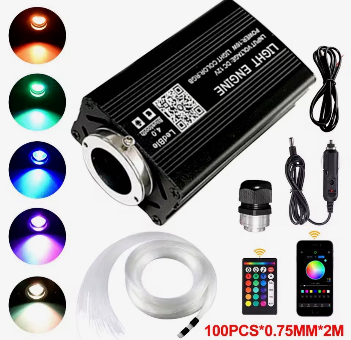 Car Starry Sky Fiber Optic Ceiling Light – 16W RGB 8 Colors Music Control Atmosphere Lamp for Car & Home